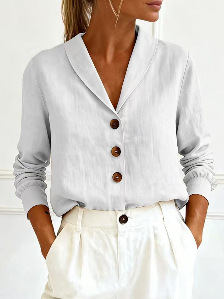 Women's Peter Pan Collar Button-Up Shirt – 6 Colors S–3XL