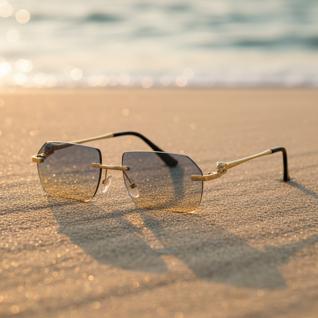 Gold Frame Cheetah Rimless Sunglasses – INS Hip-Hop Style