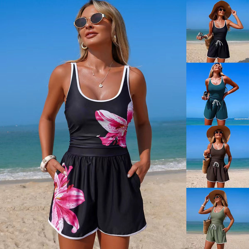 Women's Minimalist Sports One-Piece Swimsuit – Solid Color Sleeveless