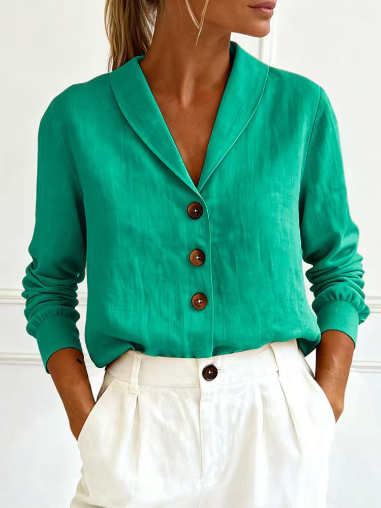 Women's Peter Pan Collar Button-Up Shirt – 6 Colors S–3XL
