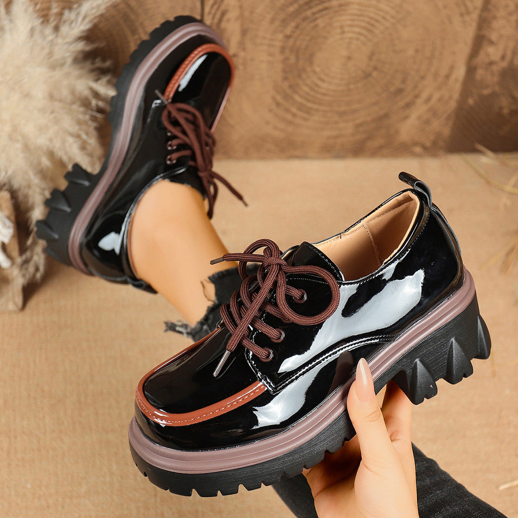 Women's Lace-Up Chunky Heel Shoes – Height-Increasing Vintage Round Toe