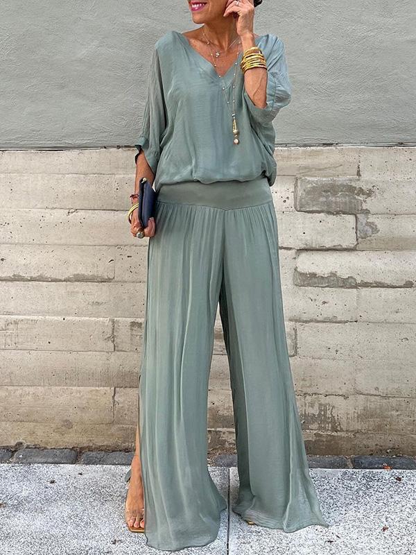 Solid-Color Chiffon Two-Piece Set – 10 Colors, S–5XL