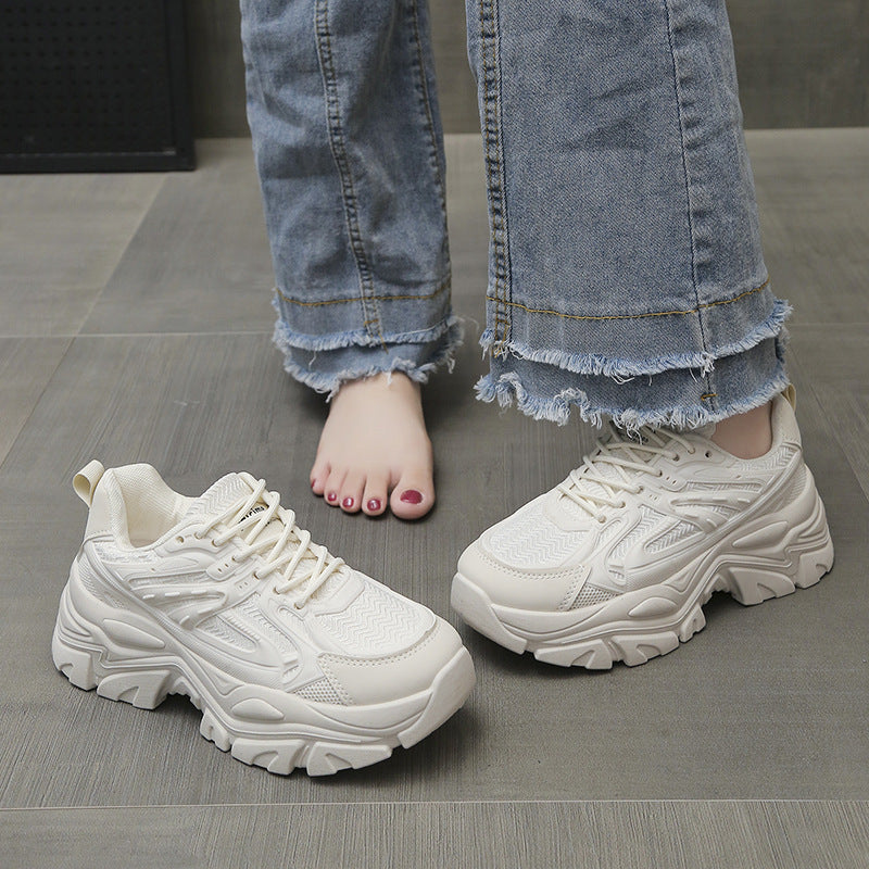 Thick-Bottom Breathable White Shoes for Women — Stylish & Cushioned