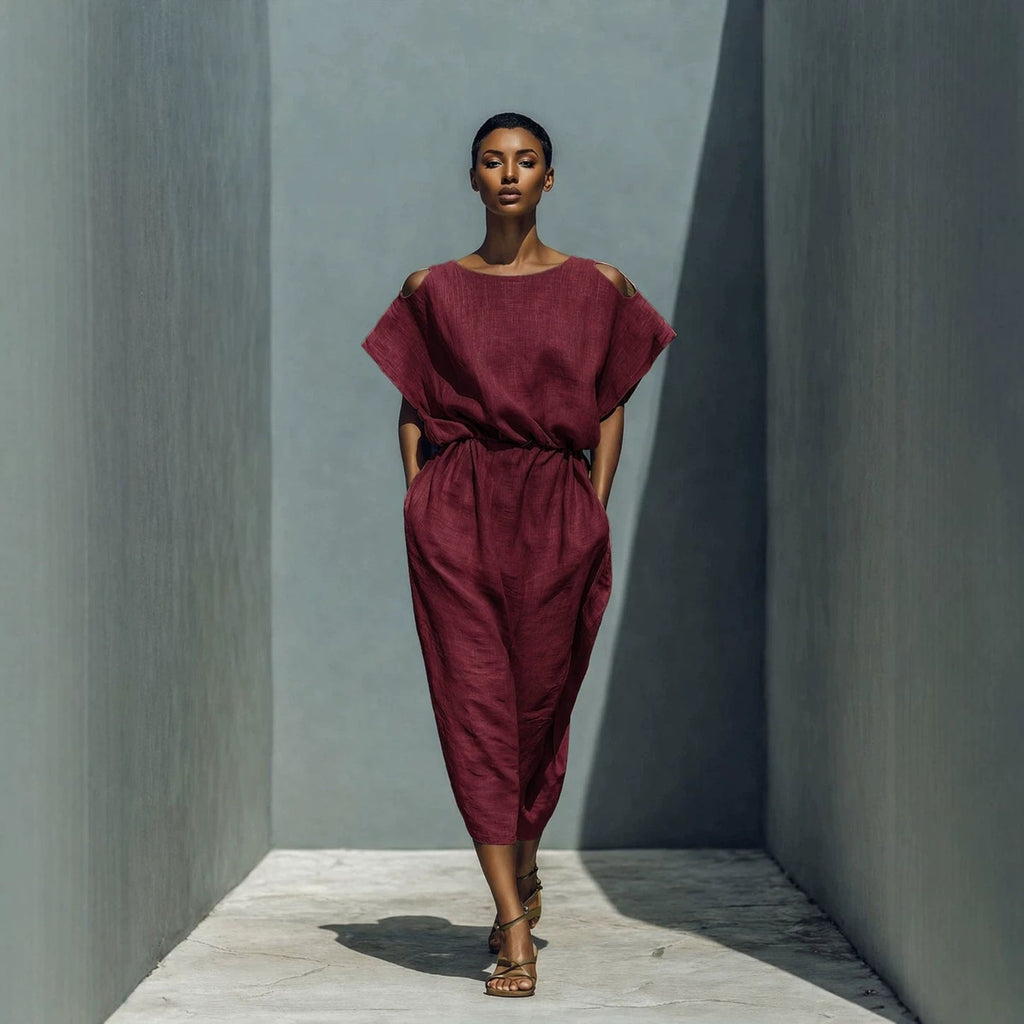 Women's Batwing Sleeve Off-Shoulder Elastic Waist Maxi Dress
