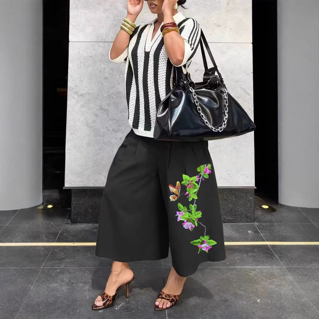 Women's Wide-Leg Cargo-Style Pants with Zipper & Button Detail