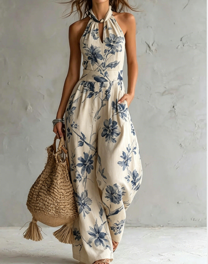 Women's Halter Backless Wide-Leg Jumpsuit | Boho Beach Jumpsuit in 7 Colors