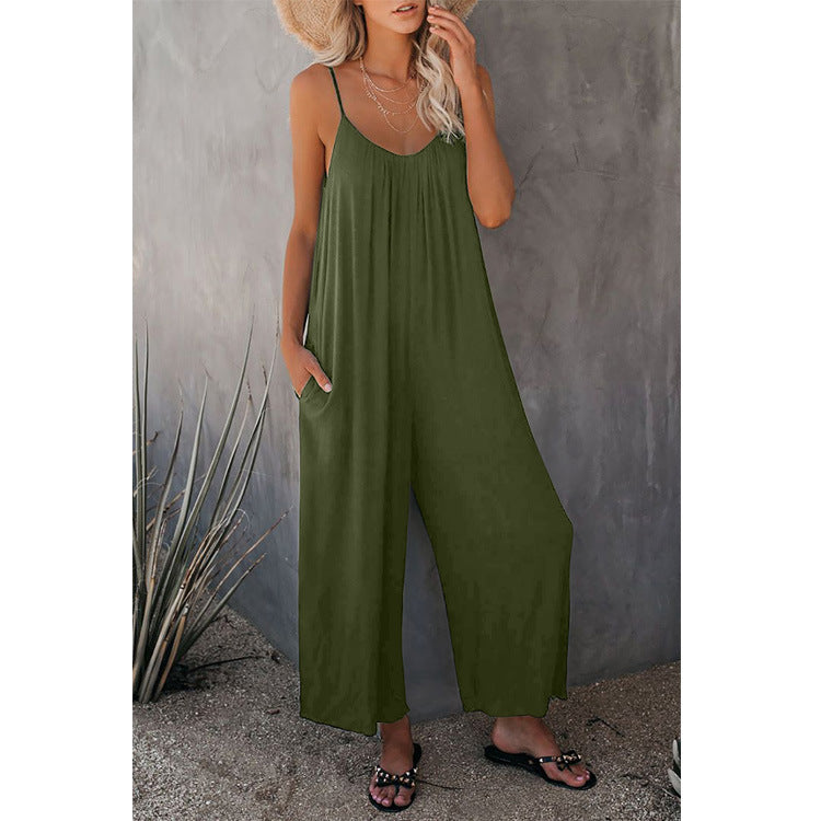 Women's Pleated Chest Cross-Strap Jumpsuit