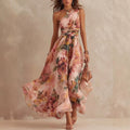Floral One Shoulder Waist-Cinched Beach Maxi Dress