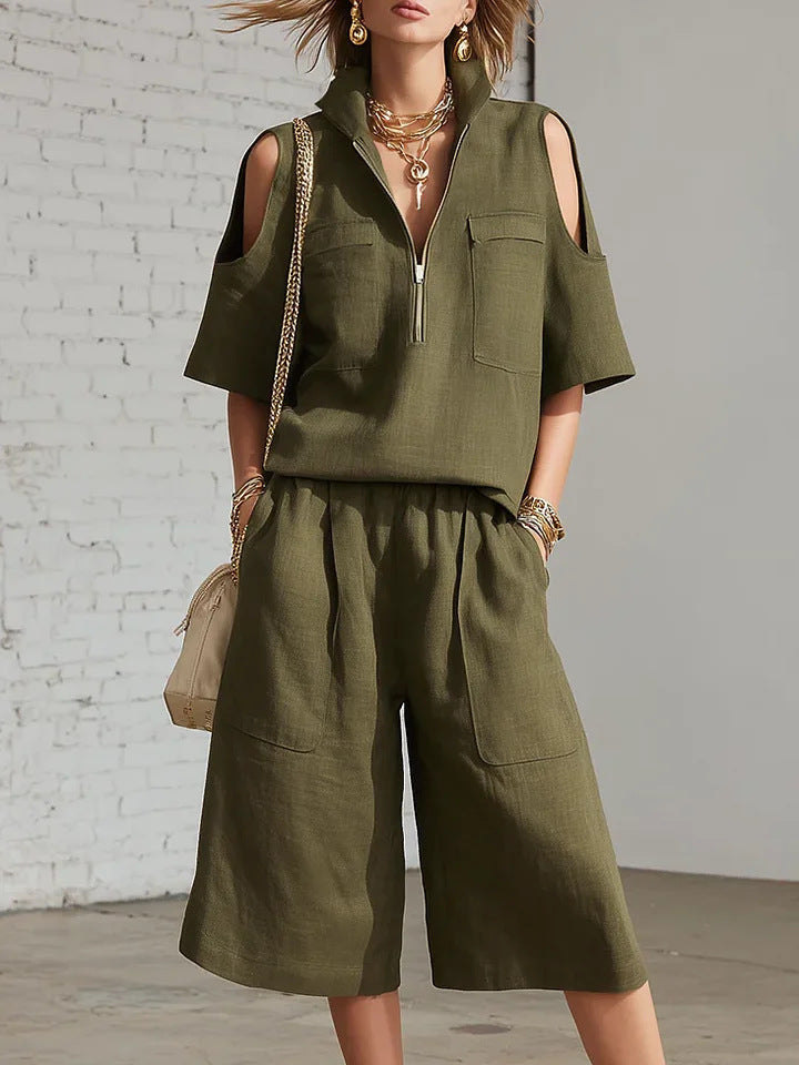 Short-Sleeve Shirt & Loose Shorts Two-Piece Set | Casual