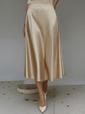 Women's Satin Solid Color Mid-Length Skirt – Slight Stretch