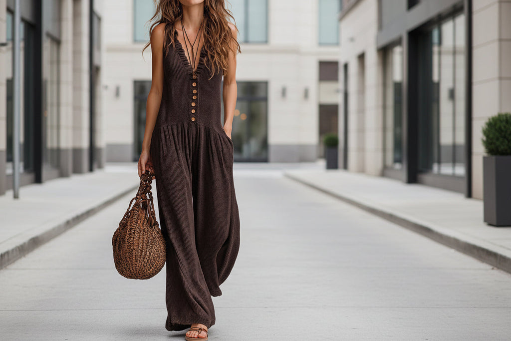 Women’s Loose V-Neck Sleeveless Wide-Leg Jumpsuit