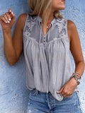 Chiffon Patchwork Lace V-Neck Sleeveless Top | Silk Chiffon