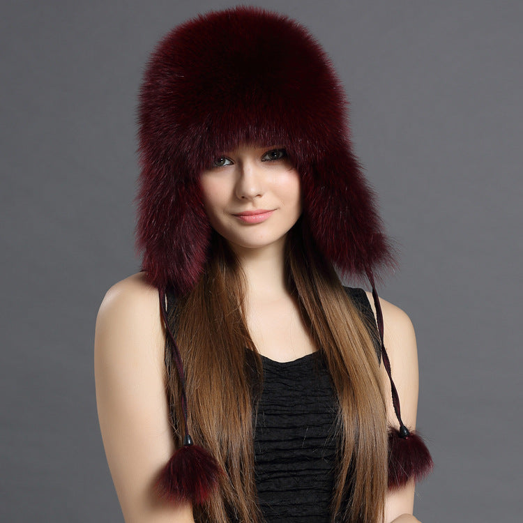 Women’s Korean Fox Fur Lei Feng Hat – Warm Winter Ear Protection Hat