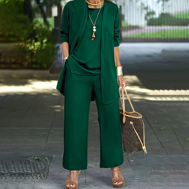 Women's Plus Size 3-Piece Lounge Set – Cardigan, Vest & Wide-Leg Pants