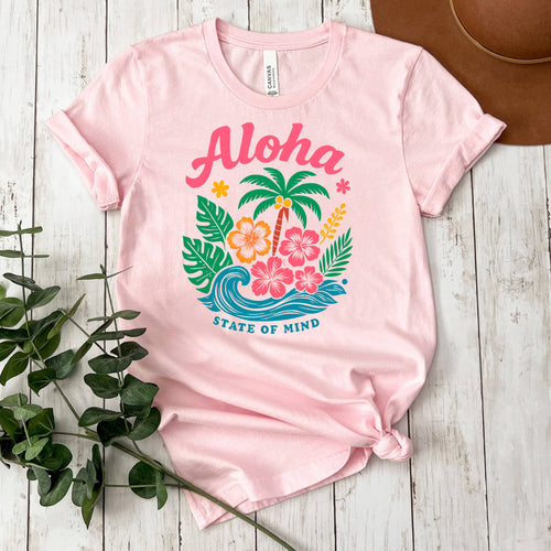 Aloha State of Mind Retro Tropical Graphic Tee Summer Beach