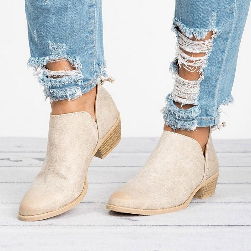Women's Retro Chunky Heel Ankle Boots – Block Heel Faux Suede