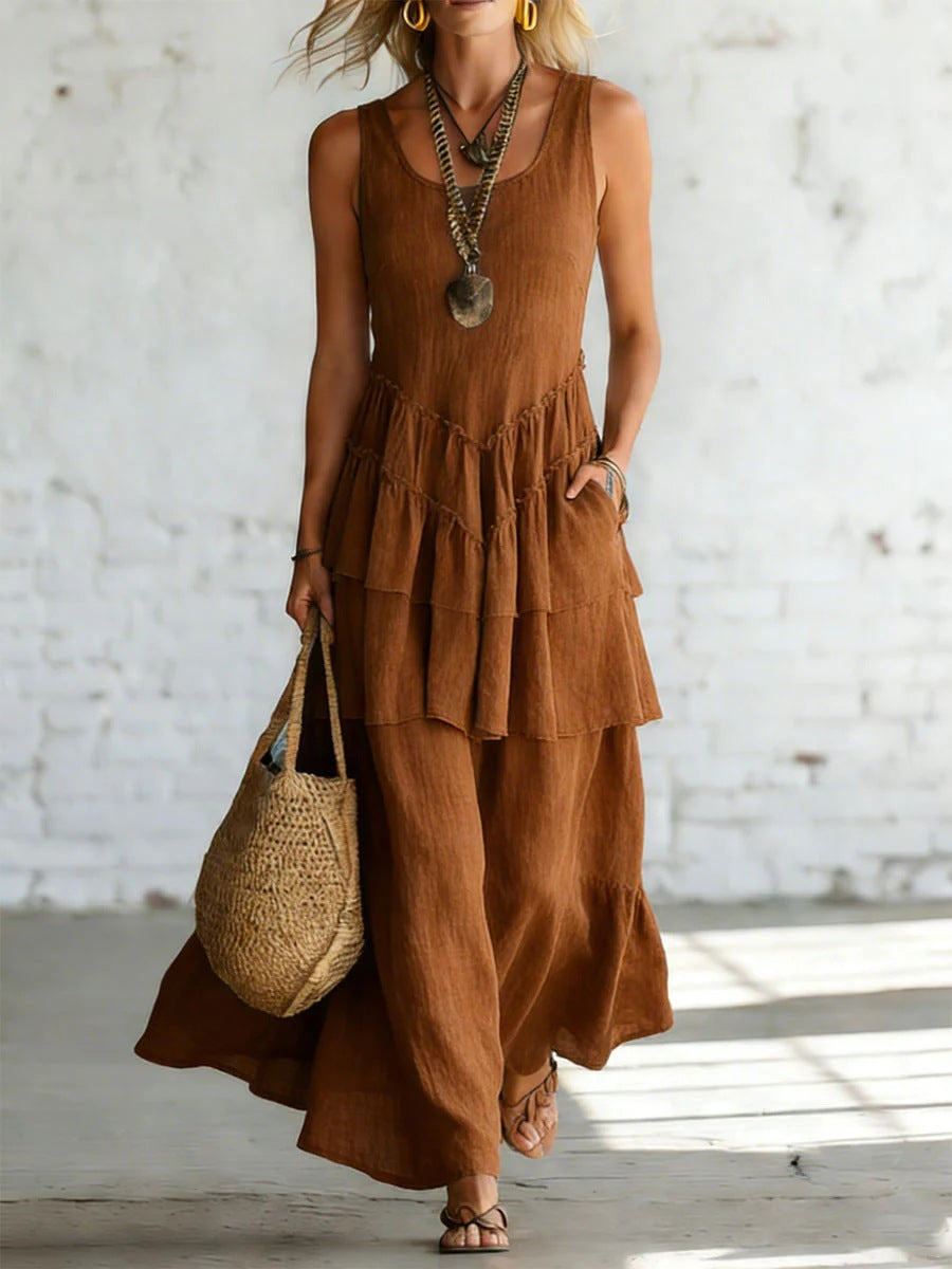 Women's Cotton Linen Sleeveless Loose Maxi Dress