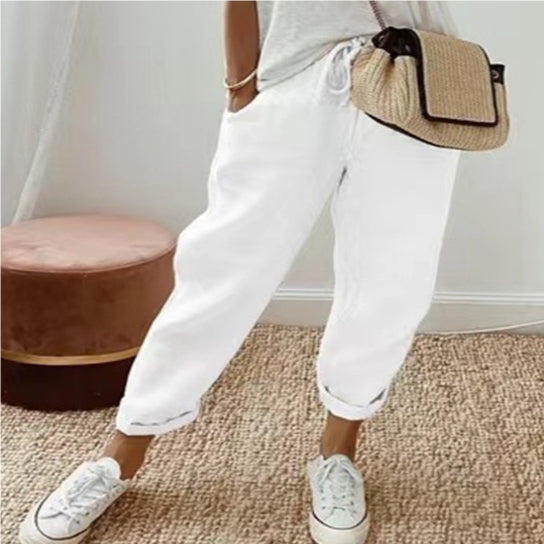 Women’s Cotton Linen Casual Pants – Solid Color