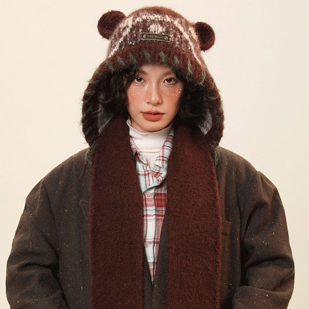 Women’s Cute Bear Ear Knitted Hat – Warm Ear-Covering Winter Beanie