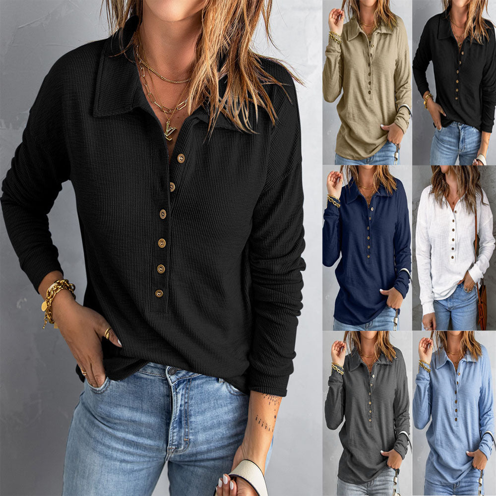 Women's Loose Fit Long Sleeve Knit Top – Button Detail, S–5XL
