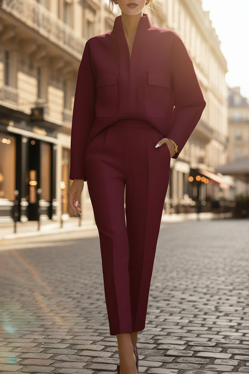 Women's Urban Commuter Pocketed Long-Sleeve Top & Pants Two-Piece Set