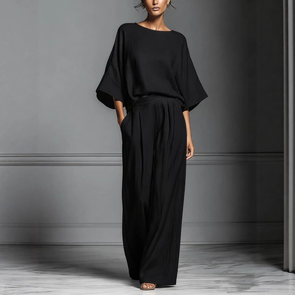Women’s Flared-Sleeve Linen Suit Two Piece Set