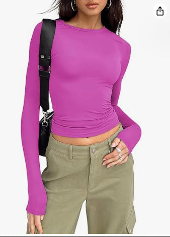 Slim Fit Long Sleeve Shirt | Women's Casual Crop Tops