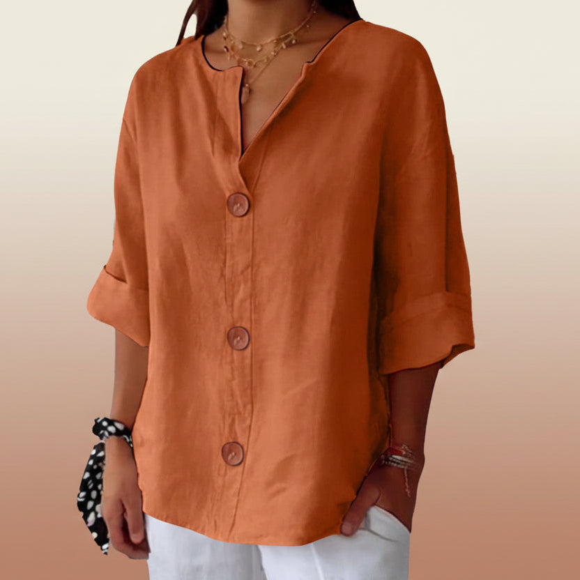 Women's V-Neck Buttoned Blouse