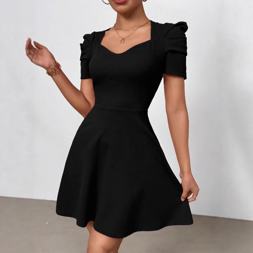 Women's Boat Neck High-Waist Mini Dress – Zipper Patchwork