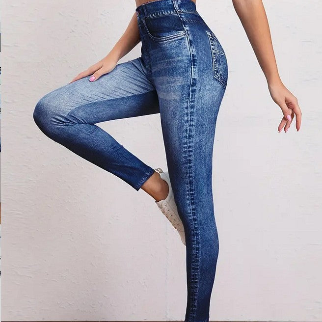 Retro Denim-Look Butt-Lifting Yoga Leggings – High-Elastic Fitness Pants