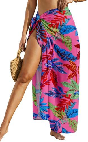 Sheer Chiffon High-Slit Swim Cover-Up Dress – Floral Print, One Size