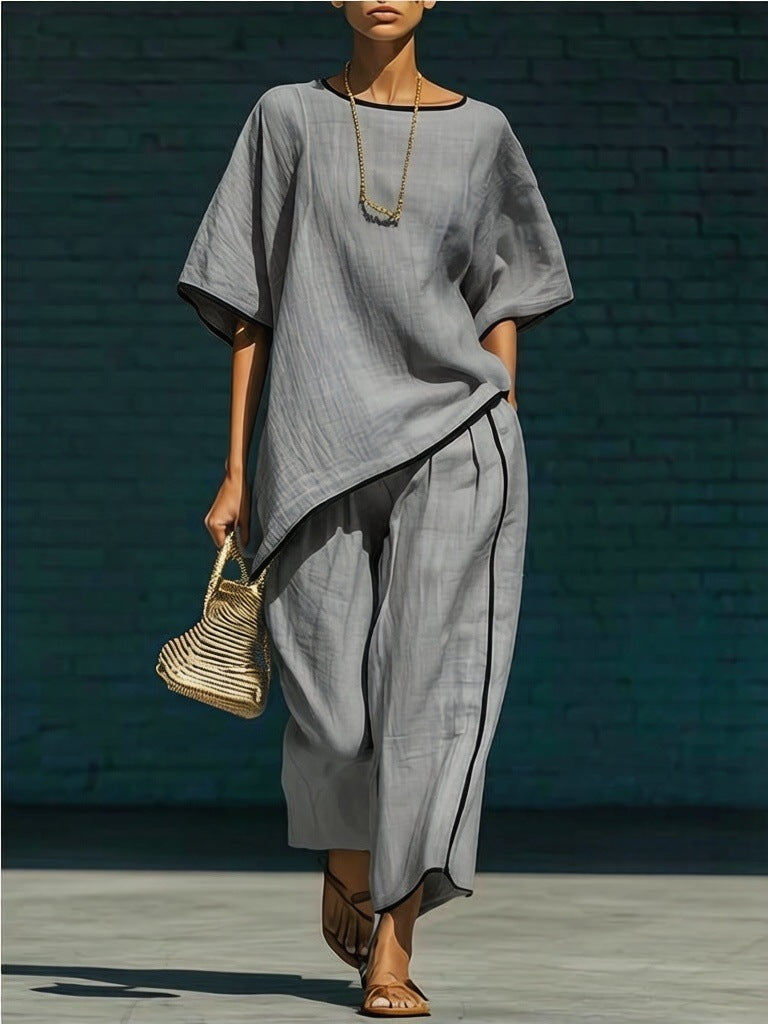 Women's Casual Resort Loose Short-Sleeve Top & Pants Set