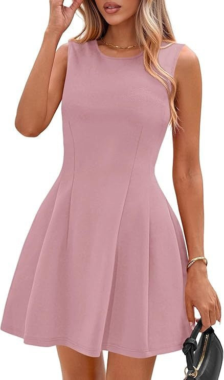 Sleeveless Solid Color Pleated Dress | Flared Midi Casual