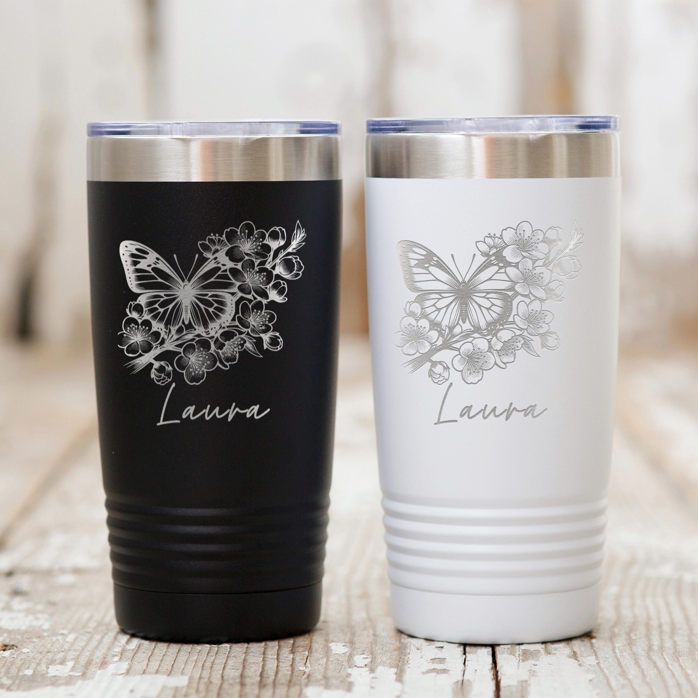 Personalized Butterfly Tumbler - Custom Insulated 20 oz Stainless Steel Mug