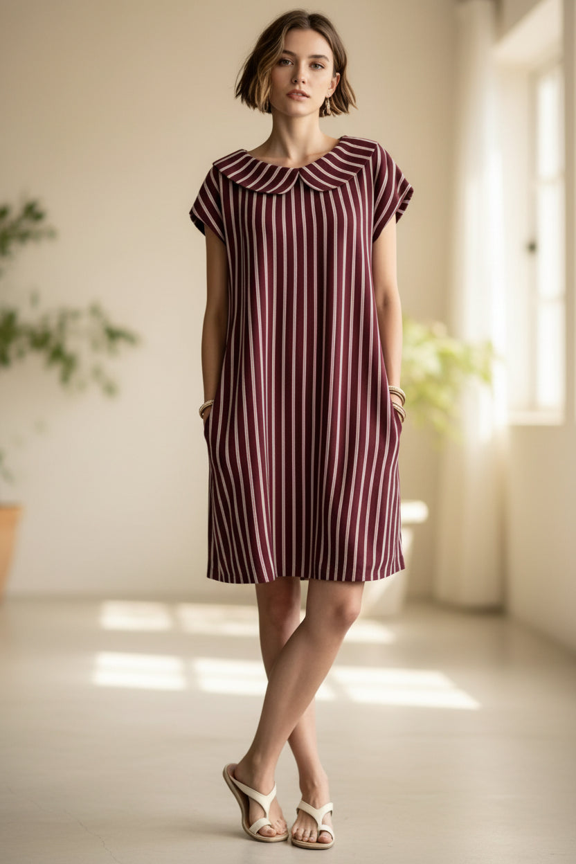 Women's Striped Bodycon Midi Dress – High-Waist Sleeveless
