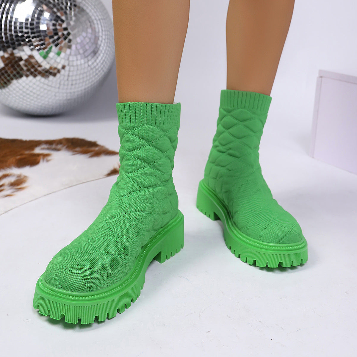 Women's Sporty Sock Ankle Boots – Height-Increasing Square Heel