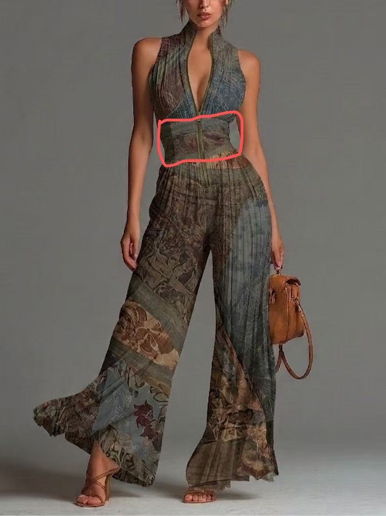 Pleated Wide-Leg Jumpsuit for Women – Sleeveless High-Waist Minimalist Long Jumpsuit