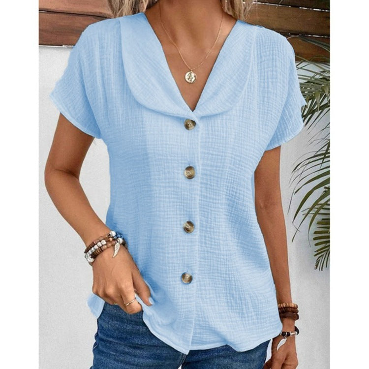 🌞 Women's Summer Solid Color Short-Sleeved Button Cardigan Top