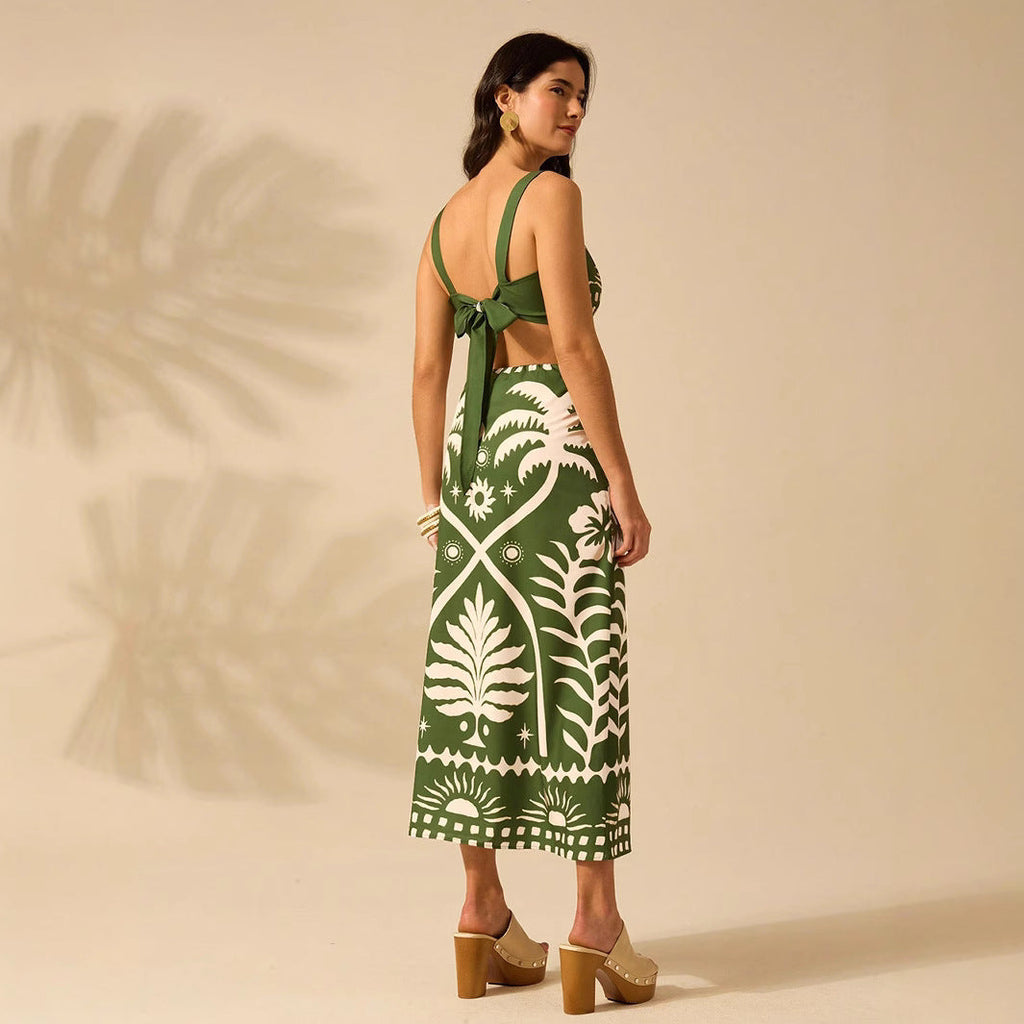 Women's Floral Printed Camisole & High-Waisted Midi Skirt Set