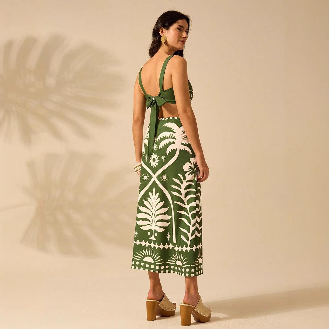 Women's Floral Printed Camisole & High-Waisted Midi Skirt Set