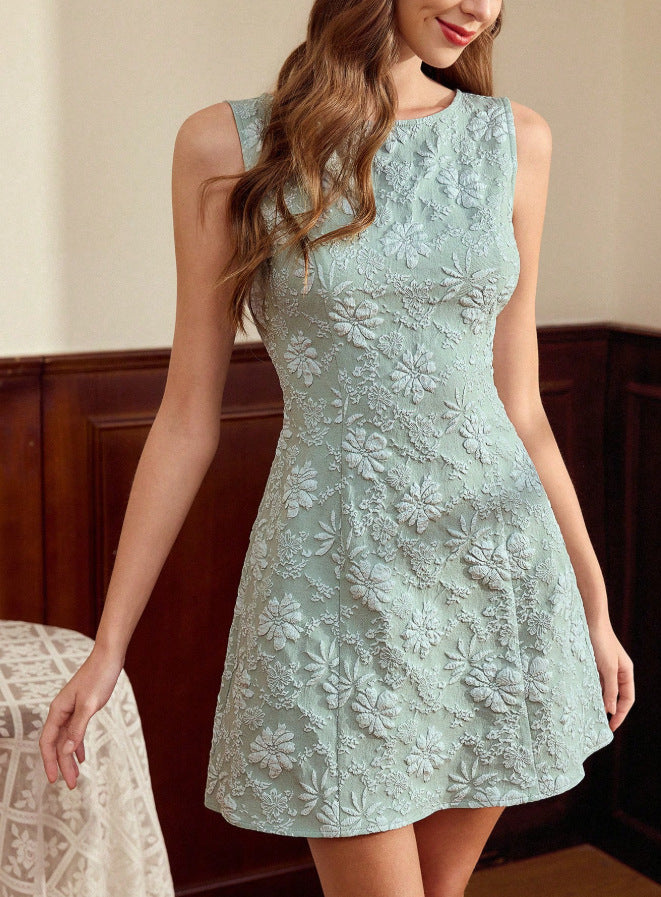 Women's Jacquard Sleeveless Midi Dress – Slim Fit French Minimalist Style