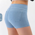 Denim-Look High-Waist Hip-Lifting Yoga Shorts – Slimming Tummy Control Fitness Shorts