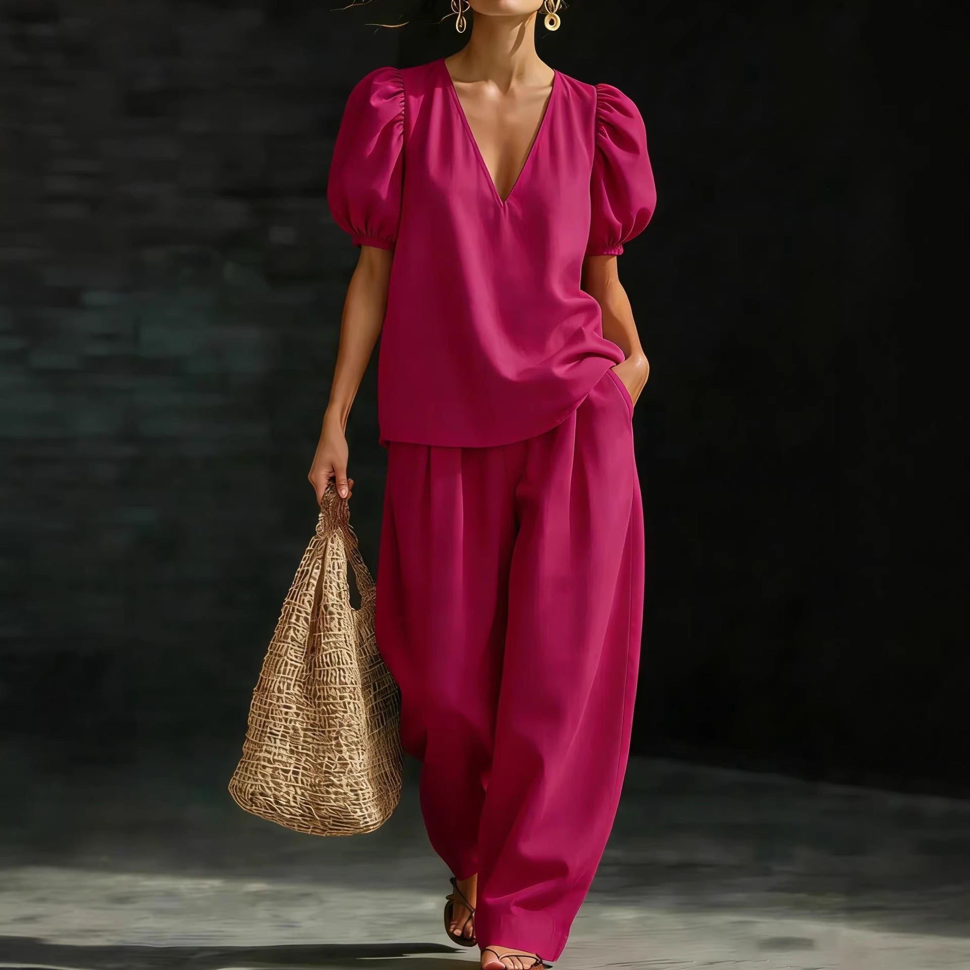 Women’s V-Neck Casual Two Piece Set