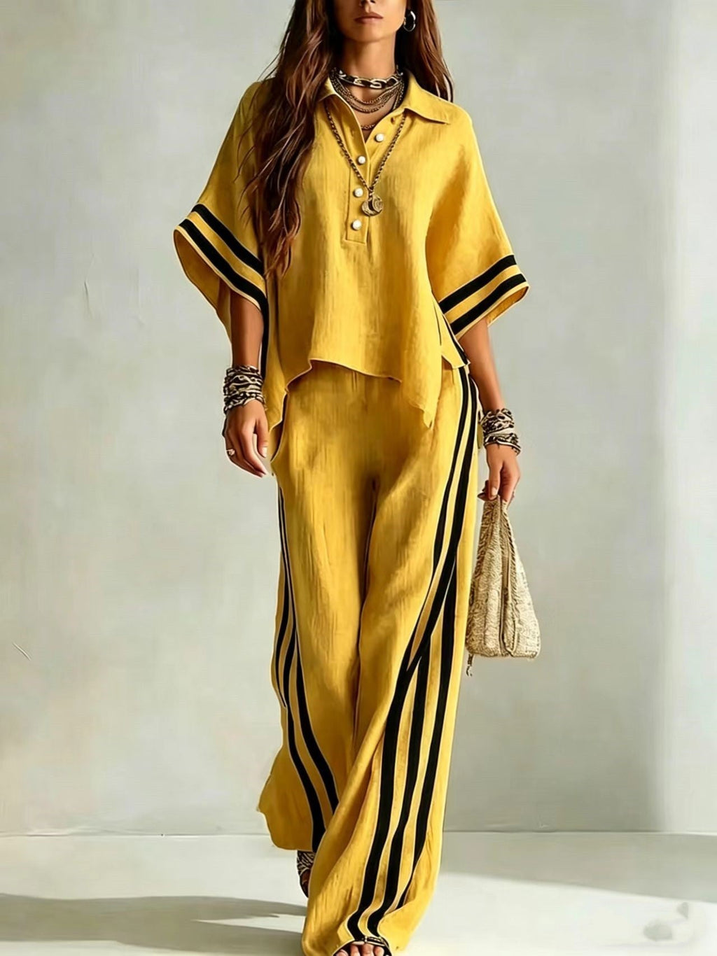 Women's Short-Sleeve Shirt & Loose Pants Two-Piece Set