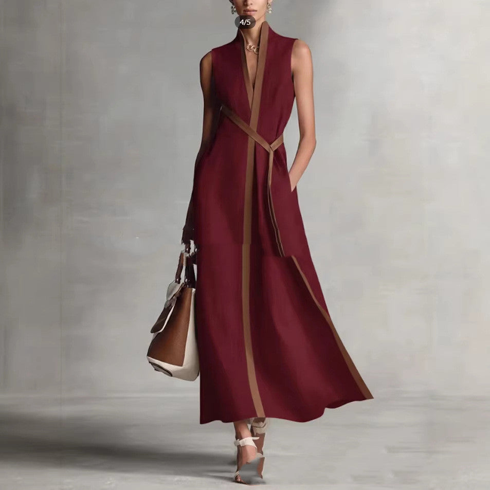 Women's Patchwork Cardigan & Wide Leg Pants Set | Colorblock Linen