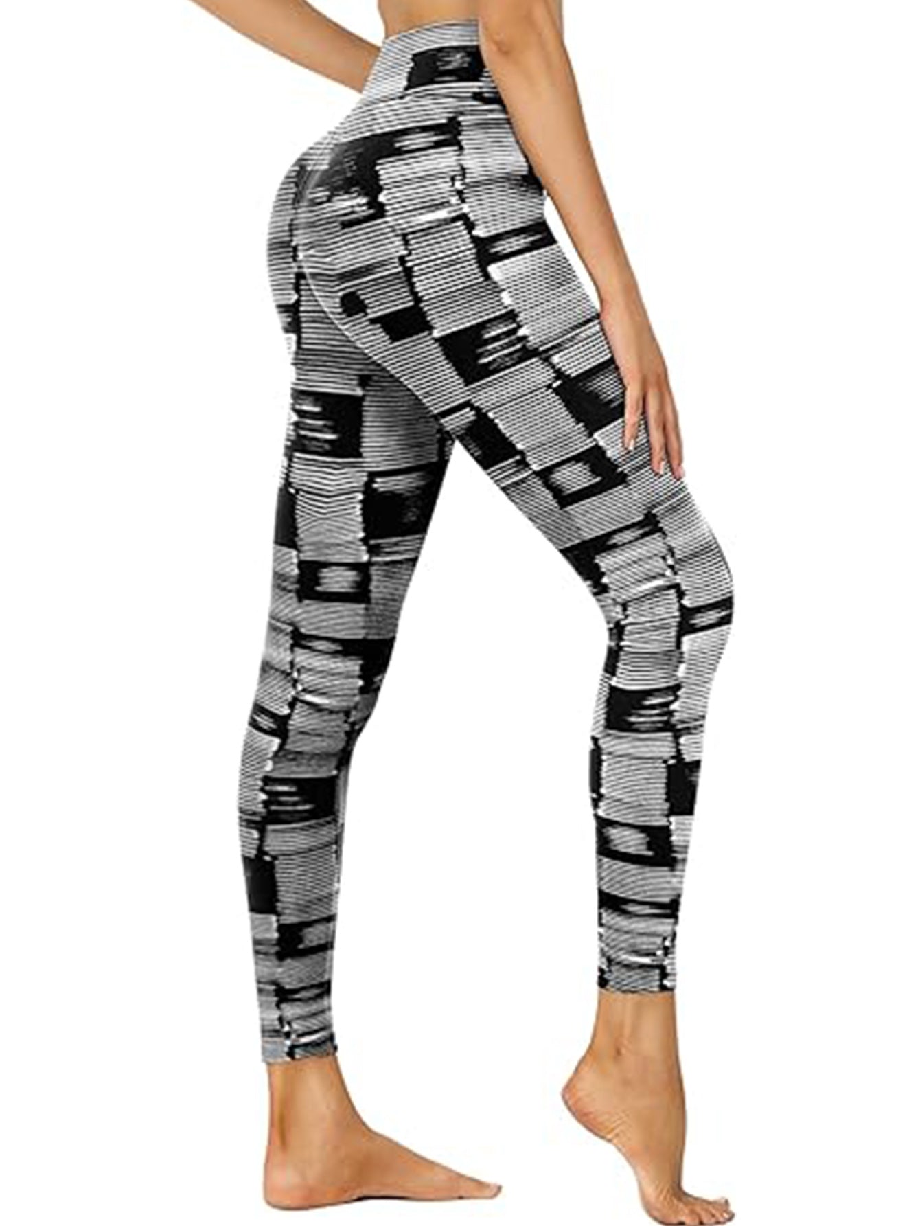 Cropped High-Waisted Leggings – Black & White Barcode Print