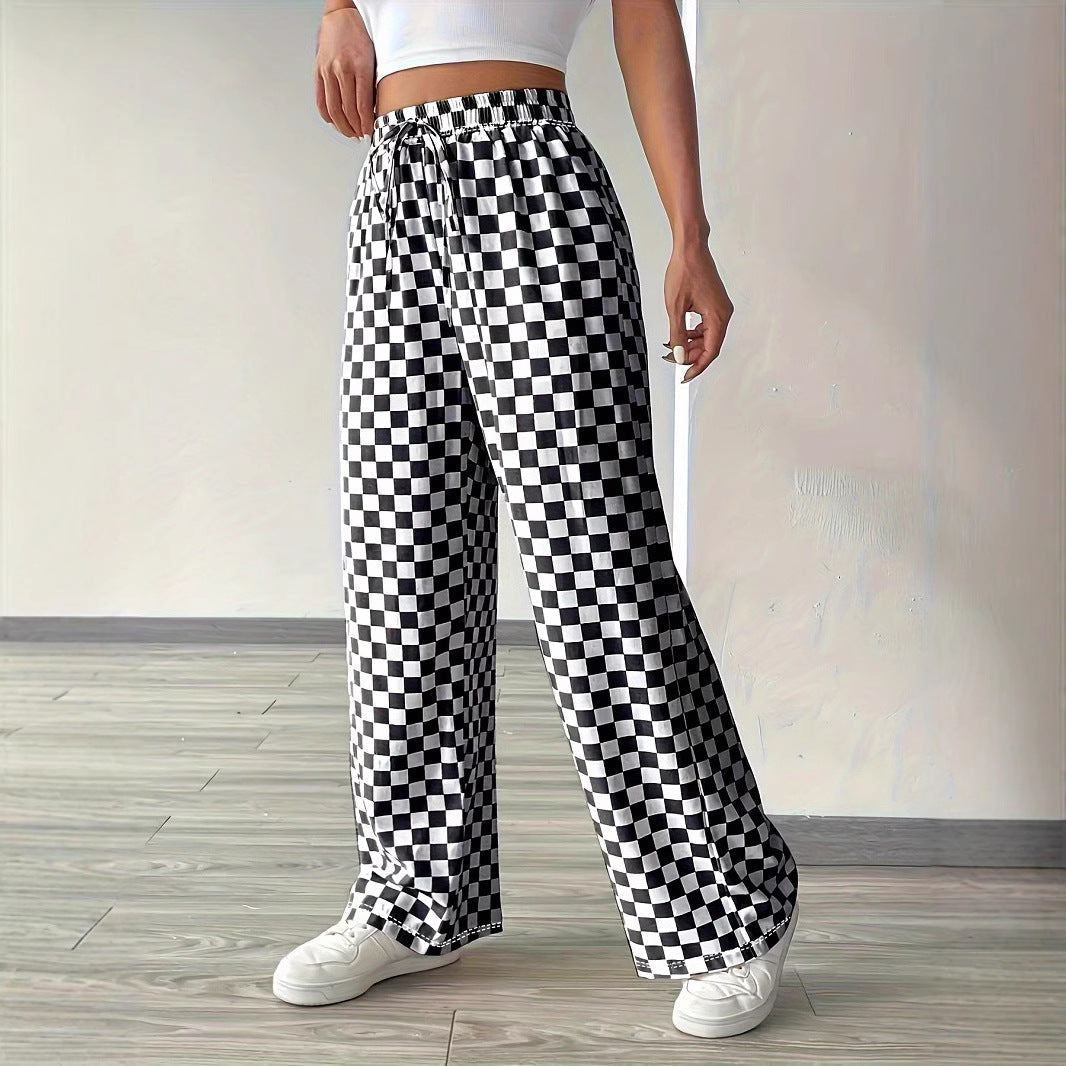 Checkerboard High-Waisted Wide-Leg Pants | 4 Colors S–XL