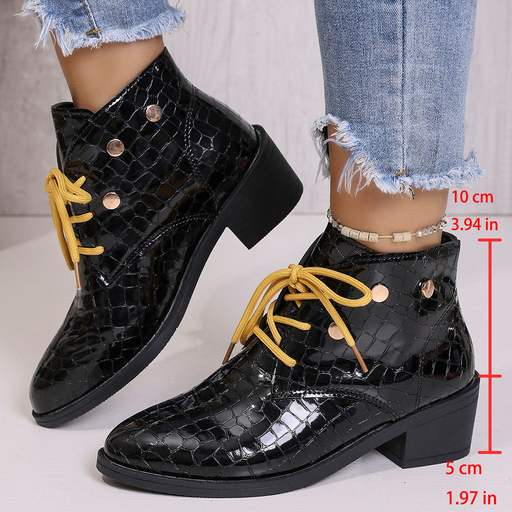 Women's Chunky Heel Pointed-Toe Lace-Up Ankle Boots
