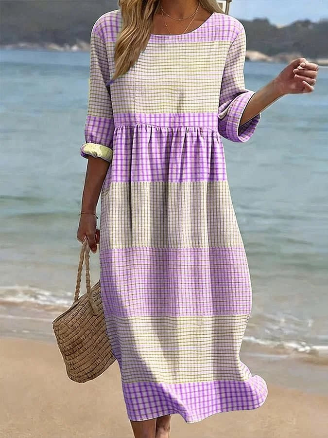 Women's Plus-Size Patchwork Maxi Dress – Relaxed Fit Casual Skirt