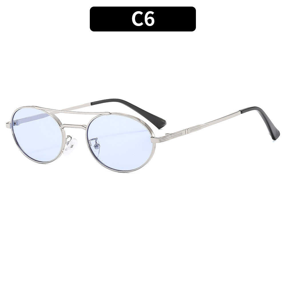 Retro Oval Dual-Beam Metal Sunglasses | UV Protection